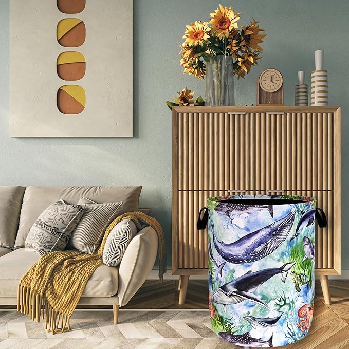 Colorful Whale Laundry Hamper Cute Ocean Octopus Laundry Basket - Image 7