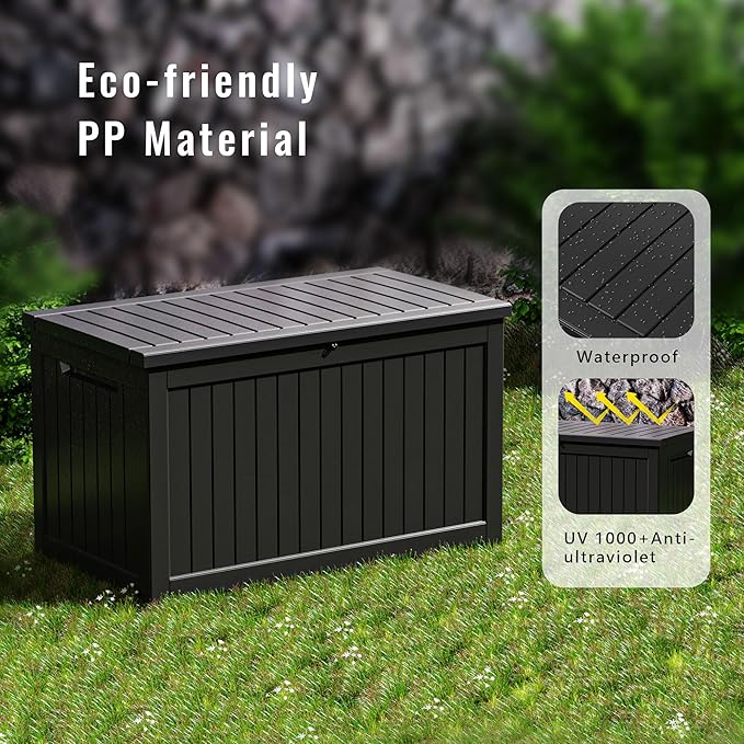DRATO 280 Gallon Deck Box, Outdoor Large Waterproof Resin Storage Box with Lockable Lid for Patio Cushions, Gardening Tools（Black，280 Gallon） - Image 4