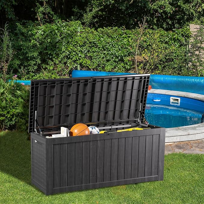 TARKARI 200 Gallon Lockable Resin Deck Box, Waterproof & UV-Resistant Outdoor Storage Box for Outdoor Cushion Storage, Garden Tools & Pool Accessories Storage, Black - Image 4