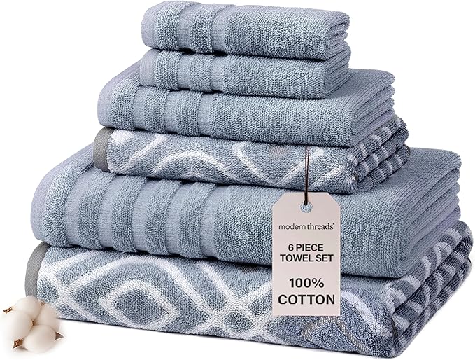 Modern Threads Oxford 6-Piece 100% Cotton Towel Set – Yarn Dyed Jacquard & by ModernThreads