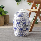JONATHAN Y TBL1000A Lotus Flower 17.8" Chinoiserie Ceramic Drum Indoor/Outdoor Garden Stool Bohemian, Coastal, Classic, Cottage, French Country, Traditional, Bathroom, Garden Room, Patio, Blue/White - Image 7