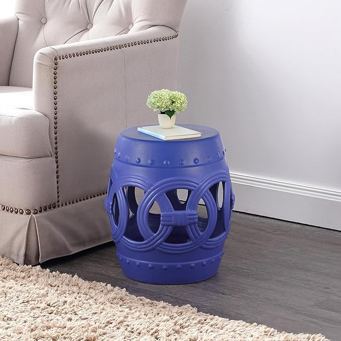 JONATHAN Y TBL1022D Lucky Coins 16" Chinese Ceramic Drum Indoor/Outdoor Garden Stool Bohemian, Coastal, Cottage, French Country, Traditional, for Living Room, Garden Room, Patio, Matte Blue - Image 6