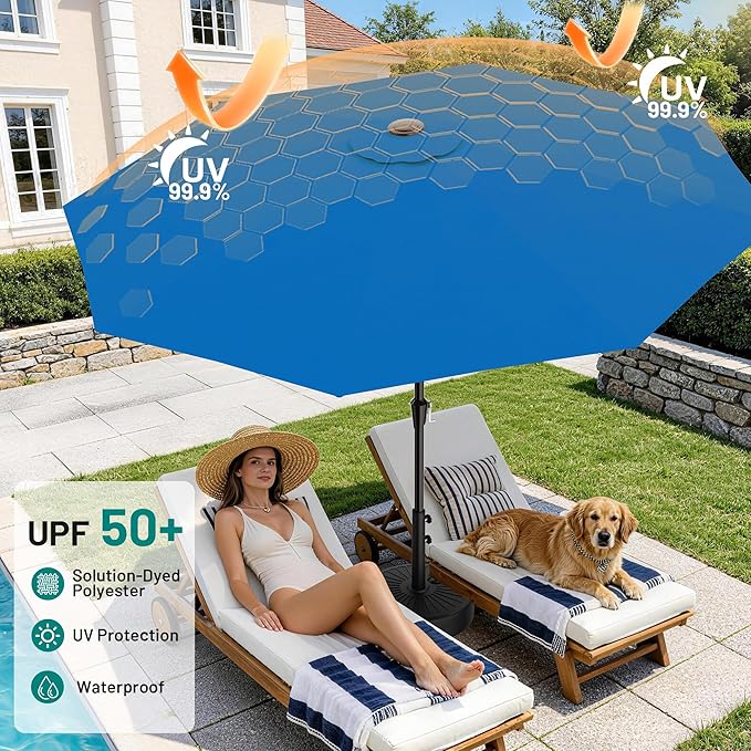 AreShark 9 FT Patio Umbrella for Outdoor, Outdoor Table Umbrella with Push Button Tilt and Crank, Outdoor Patio Umbrellas with 8 Sturdy Ribs for Market, Garden, Pool (Royal Blue) - Image 4