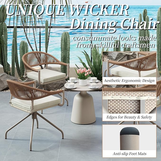 TWT Patio Dining Chairs Outdoor Stackable Dining Chairs for All Weather, Breathable Textilene Garden Outdoor Furniture for Backyard Deck (Brown, Rotatable Set of 2) - Image 6