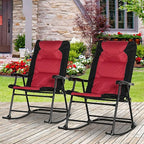 Outsunny Oversized Folding Rocking Camping Chair Set of 2, Padded Outdoor Rockers with High Back and Armrests, Portable Outdoor Patio Chairs with Steel Frame for Garden, Porch, Lawn, Red - Image 2