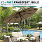 AreShark 9 FT Patio Umbrella for Outdoor, Outdoor Table Umbrella with Push Button Tilt and Crank, Outdoor Patio Umbrellas with 8 Sturdy Ribs for Market, Garden, Pool (Khaki) - Image 7