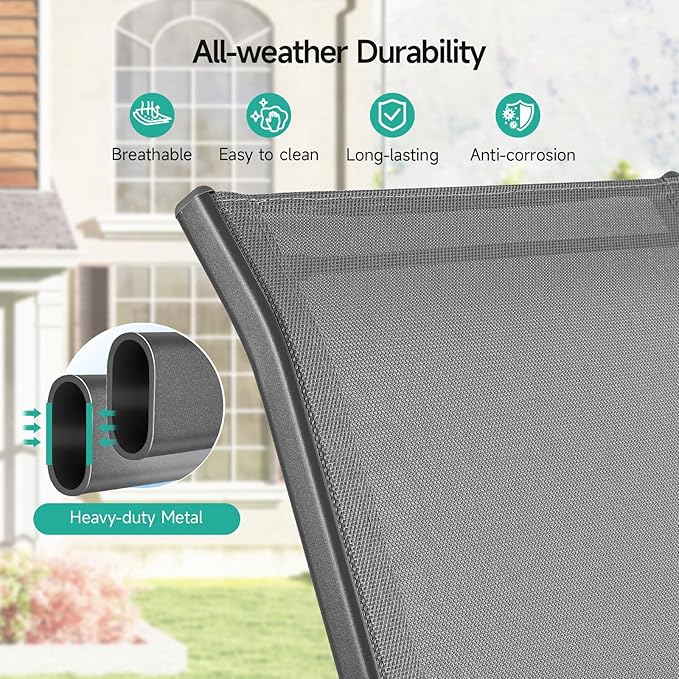Patio Chairs Set of 6, All Weather Breathable Stackable Outdoor Dining Chairs with High Back and Wide Seat, Easily Set Up Outdoor Chairs Set of 6 with Metal Frame for Backyard Garden Pool, Grey - Image 6