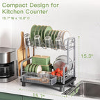 2 Tier Stainless Steel Large Capacity Dish Drainers Drying Rack - Image 7