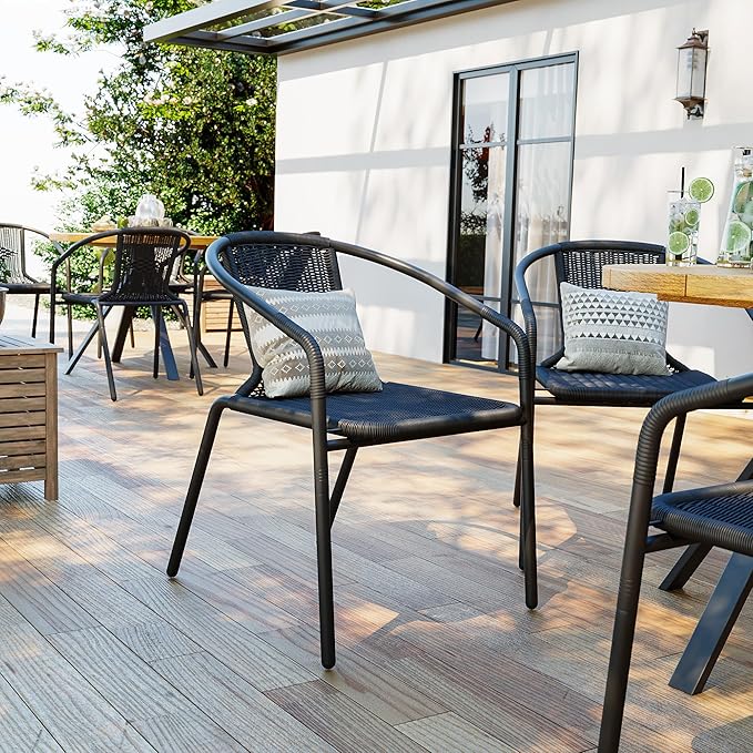 Amopatio Outdoor Dining Chairs Set of 4, Stackable Patio Chairs, Rattan Wicker Patio Chairs Set of 4, Bistro, Garden, Yard, Porch, Black - Image 8