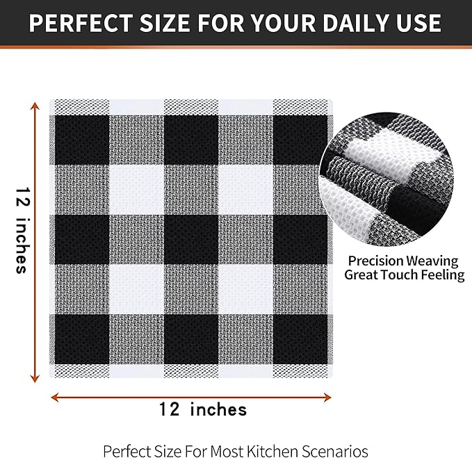 Homaxy 100% Cotton Waffle Weave Check Plaid Dish Cloths, 12 x 12 Inches - Image 5