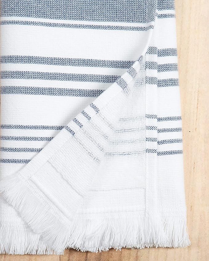 Sticky Toffee Hand Towels for Bathroom Set of 2 – 28x16 in White and Navy Blue - Image 3
