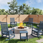 GarveeLife Poly Lumber Rocking Chair Outdoor Set of 4 with 2 Side Table - HDPE High Back Porch Rocker Chairs for Adults - All Weather Resistant Furniture for Patio - Navy Blue by GarveeLife