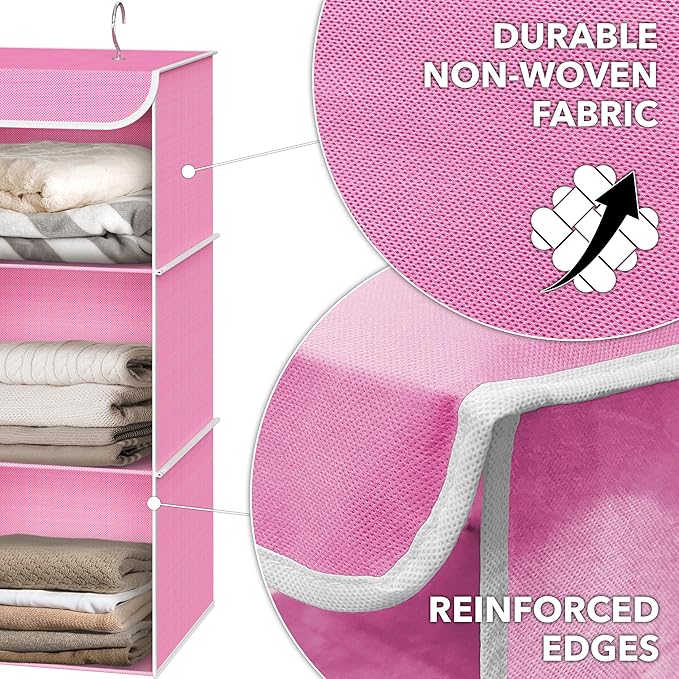 Simple Houseware 3-Shelf Hanging Closet Organizer, Fabric Storage Shelves - Image 3