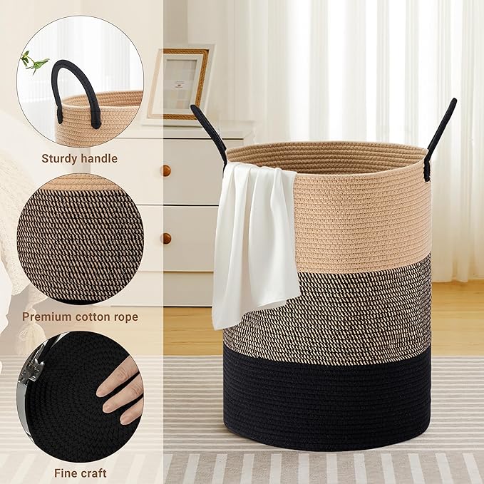 Tall Laundry Basket with Handles, 72L Portable Dirty Clothes Hamper, Boho - Image 3