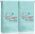 2 Pcs Bird Hand Towels Mint Green Bathroom Decor 14x29 Inch Embroidered 100% by SmoothNovelty