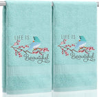 2 Pcs Bird Hand Towels Mint Green Bathroom Decor 14x29 Inch Embroidered 100% by SmoothNovelty