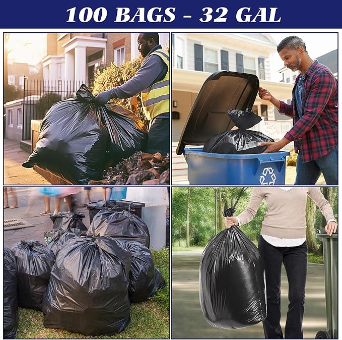 30-33 Gallon 100 Counts Large Trash Bags w/Ties Black Garbage Bags, Large Trash - Image 5