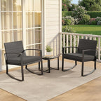 3 Pieces Patio Furniture Set Rocking Bistro Set, Outdoor Patio Furniture Set with Coffee Table for Garden Balcony Backyard Poolside (Black Cushion) - Image 7