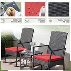 Greesum 3 Pieces Patio Furniture Set Outdoor Wicker Rocking Chairs with Glass Coffee Table for Garden Backyard Porch Poolside, Red - Image 7