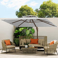 10 X 13 FT Cantilever Outdoor Patio Umbrella with Led Lights Large Heavy Duty 360° Rotation Double Top Offset Rectangular Umbrellas for Backyard Garden Pool Outside Deck, Fog Grey by MEVBC