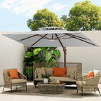 10 X 13 FT Cantilever Outdoor Patio Umbrella with Led Lights Large Heavy Duty 360° Rotation Double Top Offset Rectangular Umbrellas for Backyard Garden Pool Outside Deck, Fog Grey by MEVBC