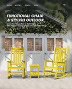 KINGYES Outdoor Rocking Chair Set of 2, High Density Polyethylene Patio Rocking Chairs with 330lbs Support for Adults, Yellow - Image 4
