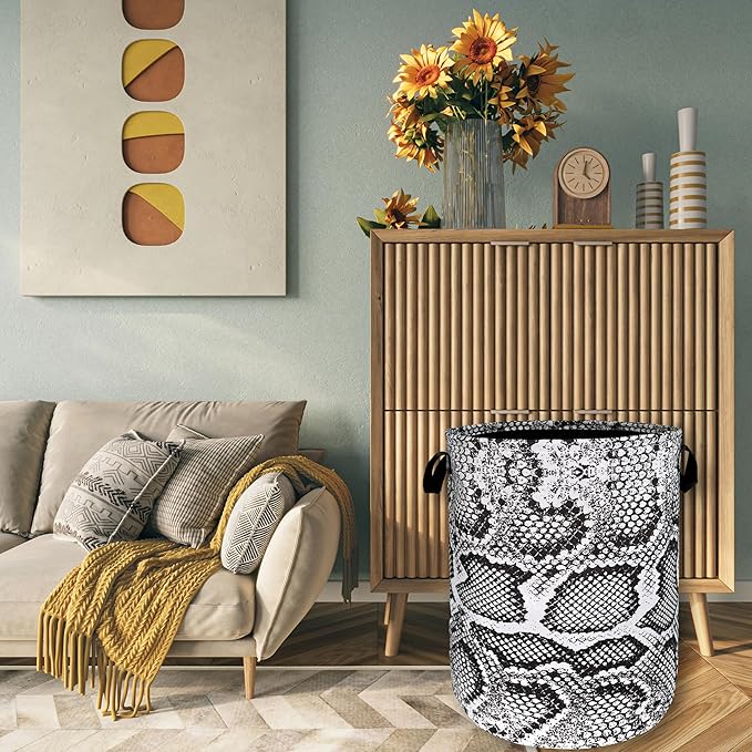 Grey White Snake Texture Laundry Hamper Snake Colorful Laundry Basket - Image 7