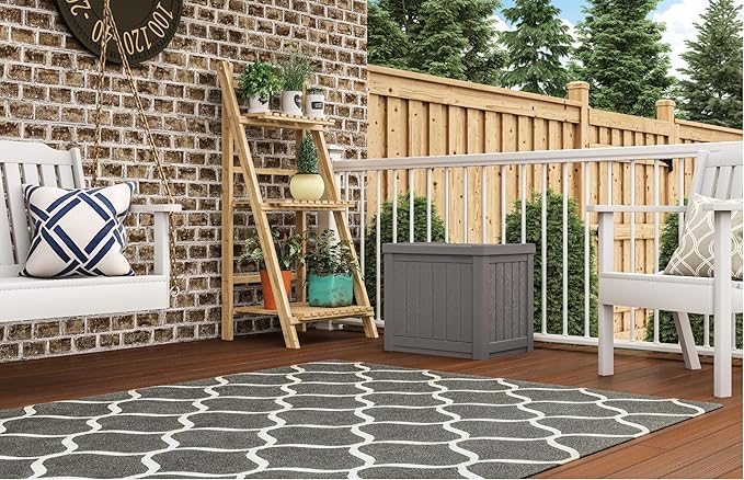 Suncast 22-Gallon Small Deck Box - Lightweight Resin Indoor/Outdoor Storage Container and Seat for Patio Cushions and Gardening Tools - Store Items on Patio, Garage, Yard - Stone Gray, Made in the USA - Image 9