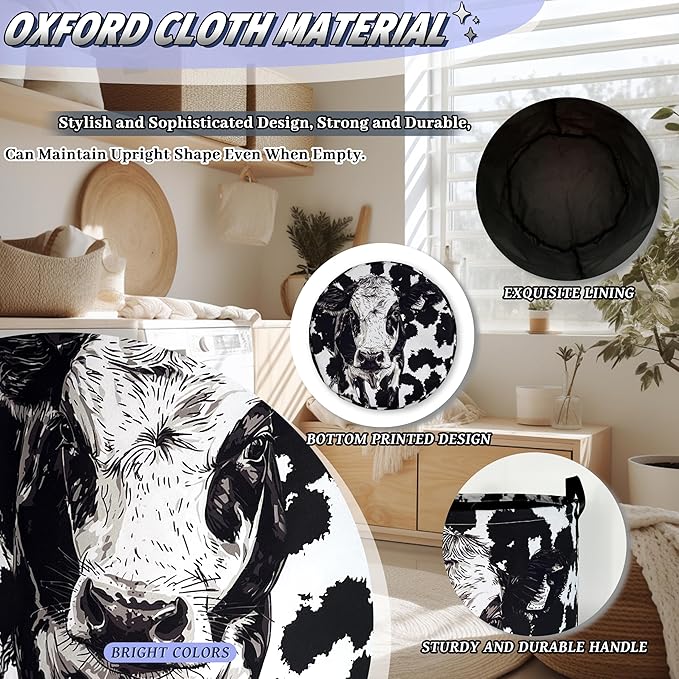 Personalize Black White Cow Laundry Basket Oxford Cloth Foldable Animal Laundry - Image 6
