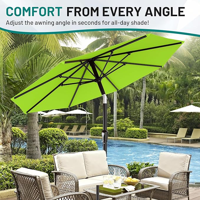 AreShark 9 FT Patio Umbrella for Outdoor, Outdoor Umbrella with Push Button Tilt and Crank, Outdoor Patio Umbrellas with 8 Sturdy Ribs for Market, Garden, Deck, Backyard, Pool (Apple Green) - Image 7