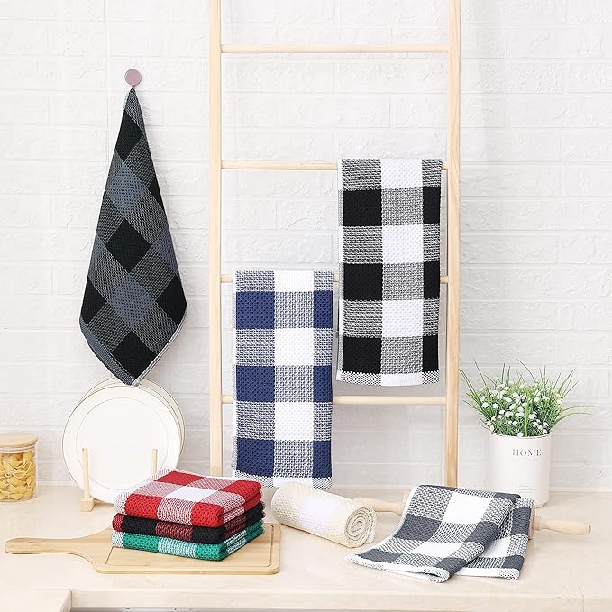 Homaxy 100% Cotton Waffle Weave Check Plaid Kitchen Towels, 13 x 28 Inches - Image 8