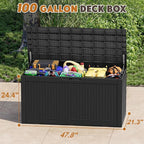 Outdoor Storage Box, Resin Deck Boxes Indoor and outdoor, Waterproof Storage Box Lockable Lid (Black,100 Gallon) - Image 2