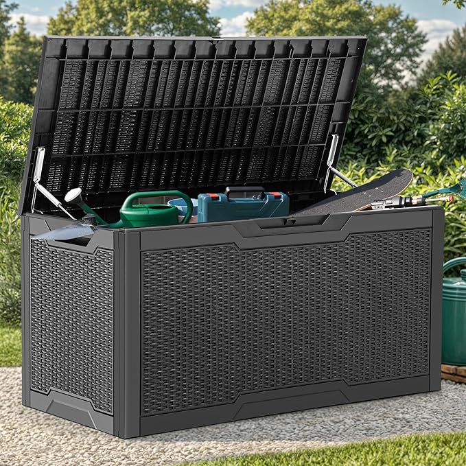 YITAHOME 100 Gallon Resin Deck Box, Weather Resistant Outdoor Storage Box, Lockable Indoor Outdoor Storage for Supplies and Essentials, Black - Image 6
