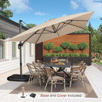 PURPLE LEAF 10'×13' Patio Umbrella with Base Included and Cover Outdoor Umbrella with Cover Extra Large Heavy Duty Cantilever Umbrella Beige - Image 2
