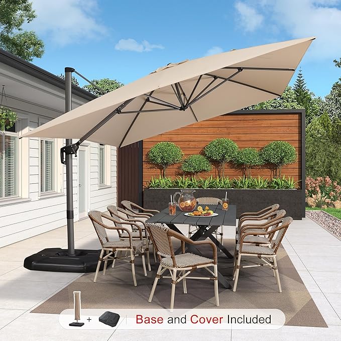 PURPLE LEAF 10'×13' Patio Umbrella with Base Included and Cover Outdoor Umbrella with Cover Extra Large Heavy Duty Cantilever Umbrella Beige - Image 2