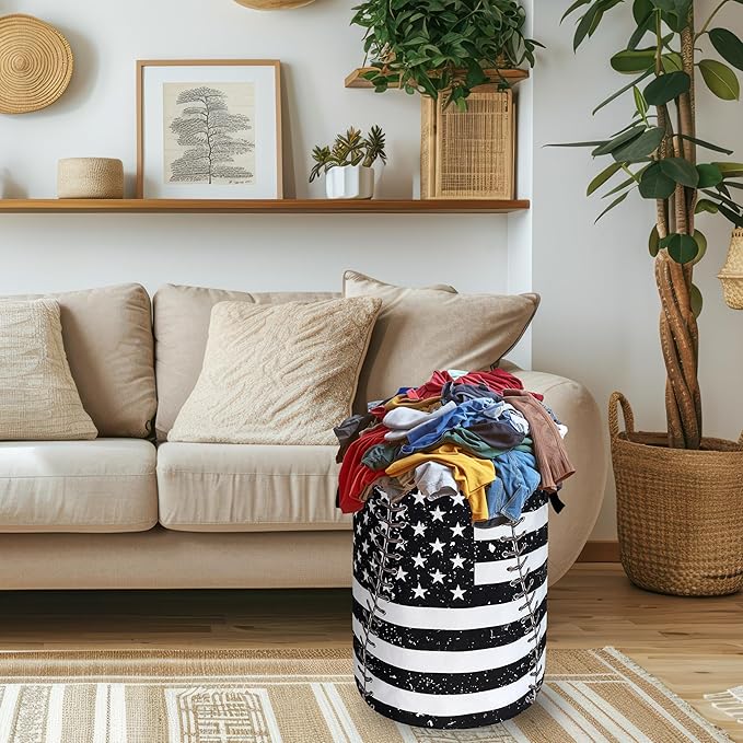 Baseball Textures Laundry Basket Foldable Oxford Cloth American Flag Laundry - Image 2