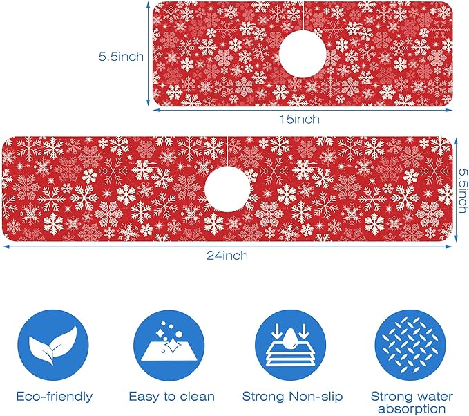 Christmas Snowflake Kitchen Sink Splash Guard Mat Absorbent Fast Drying Mat - Image 3