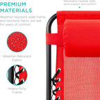 Best Choice Products Set of 2 Adjustable Steel Mesh Zero Gravity Lounge Chair Recliners w/Pillows and Cup Holder Trays - Crimson Red - Image 6