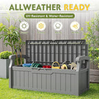 Greesum 80 Gallon Storage Bench Outdoor Deck Box with Armrest, Patio Furniture,Lockable, Waterproof and UV Resistant, Suitable for Garden, Pool, Grey - Image 6
