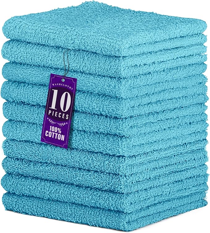 DecorRack 10 Pack 100% Cotton Wash Cloth, Soft 12 x 12 inch, Quick-Drying Towels by DecorRack