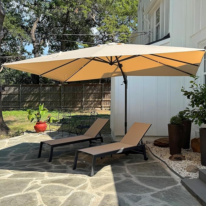 PURPLE LEAF 9' X 12' Right-left Tilt Patio Umbrella with Base Outdoor Cantilever Swivel Rectangle Umbrella Aluminum Offset Umbrella with 360-degree Rotation for Garden Deck Pool Patio Beige - Image 2