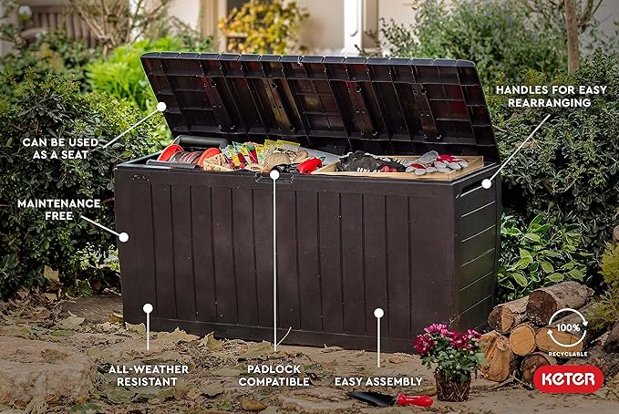 Keter Marvel Plus 71 Gallon Resin Outdoor Storage Box for Patio, Balcony & Garden – Weather‑Resistant Deck Box for Cushions, Pillows, Pool Floats & Tools, Brown - Image 3