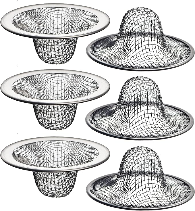 6 Pack - 2.125" Top / 1" Basket- Mesh Sink Drain Strainer Hair Catcher by HilltopProducts