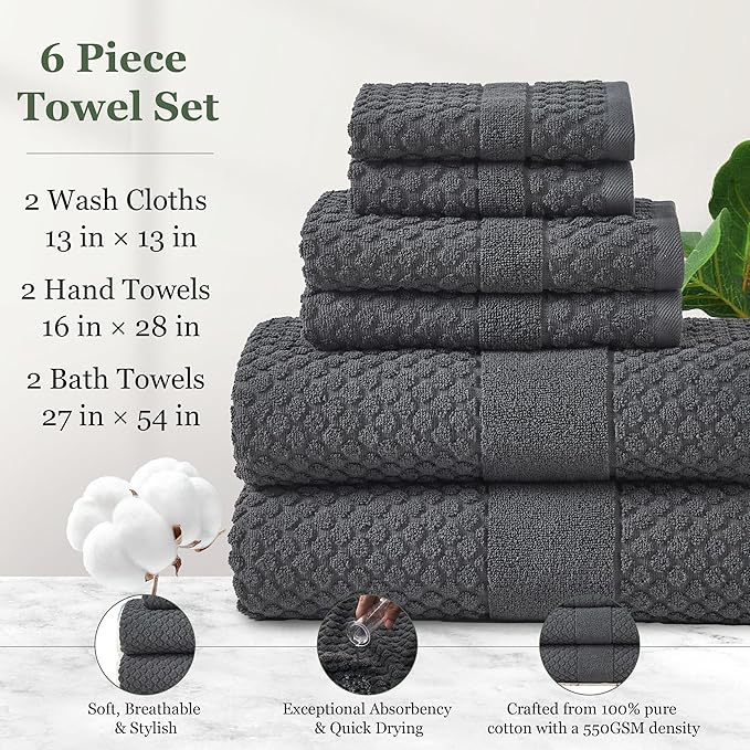 Simple&Opulence 6 Piece Luxury Towel Set, 100% Cotton Bathroom Towels - Image 4