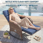 3 Pieces Zero Gravity Wicker Patio Rocking Recliner Chairs Set of 2 - Wicker Outdoor Lounge Chair with Side Table, Adjustable Backrest & Footrest, High Back Outdoor Recliner Chair for Pool Deck Blue - Image 3