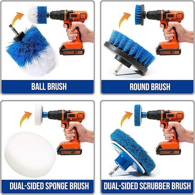 RevoClean 4 Piece Scrub Brush Power Drill Attachments-All Purpose Time Saving - Image 3