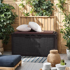 Flamaker Deck Box with Cushion 100 Gallon Waterproof Resin Storage Box with Air Rod Indoor Outdoor Lockable Storage Bench for Patio Furniture, Tools, Pool Accessories (Deep Brown) - Image 7