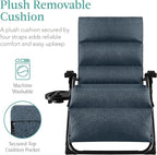Best Choice Products Oversized Zero Gravity Chair, Folding Outdoor Patio Recliner, XL Anti Gravity Lounger w/Removable Cushion, Cup Holder, Side Tray, 350lb Capacity - Graphite Blue - Image 4