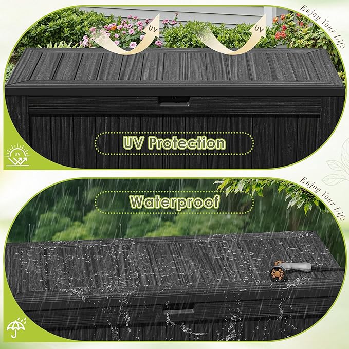 Devoko 125 Gallon Outdoor Storage Box, Waterproof Resin Deck Box for Patio Furniture, Lockable Container for Garden Cushions & Pool Supplies (Black, 125 Gallon) - Image 6