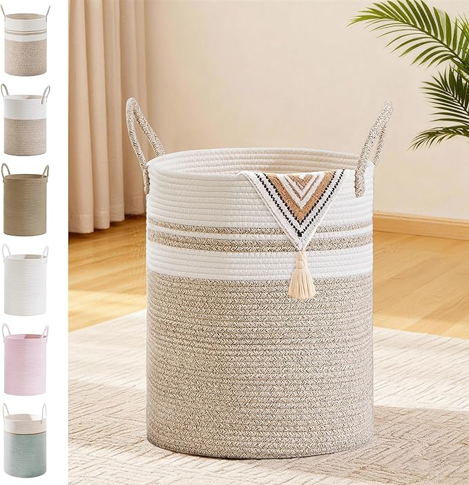 Tall Laundry Basket with Handles, 53L Portable Dirty Clothes Hamper, Boho by SunNewt